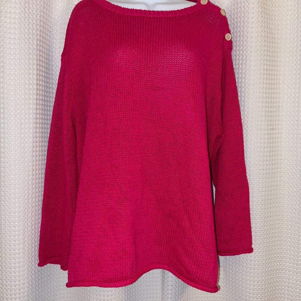 Lauren Ralph Lauren Sweater Women’s 3X Magenta Button Shoulder Plus Size